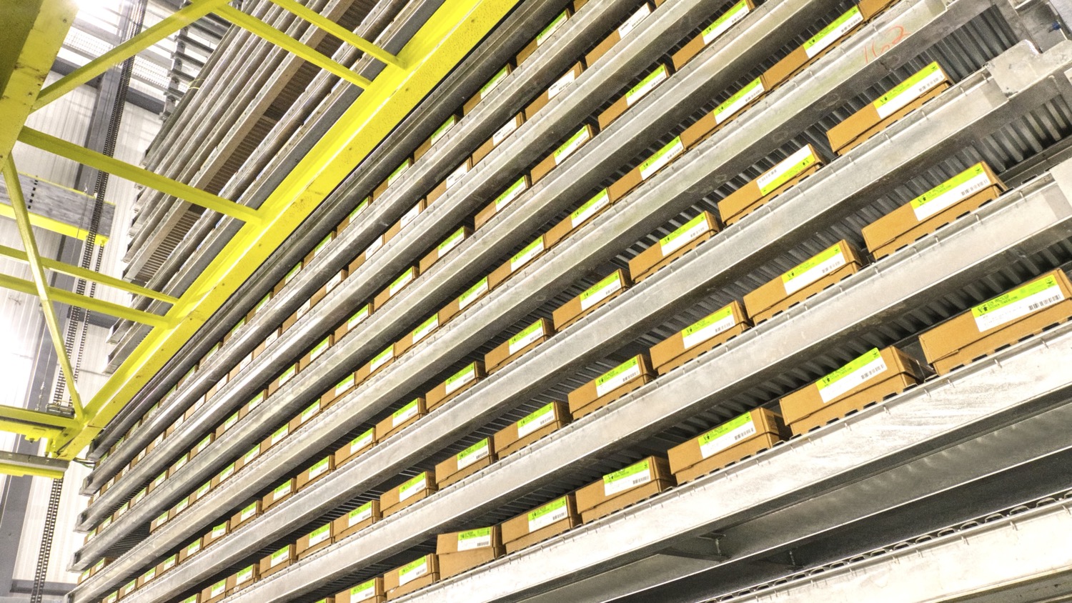 Movu atlas pallet shuttle carrying product inside high-density automated storage racking